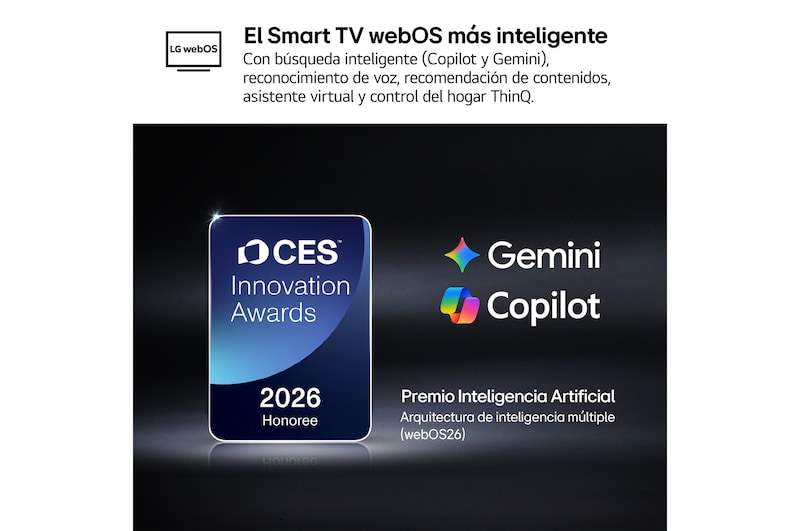 The 2026 CES Innovation Awards Honoree badge in the Artificial Intelligence category recognizes Multi-AI search with Google Gemini and Microsoft Copilot.